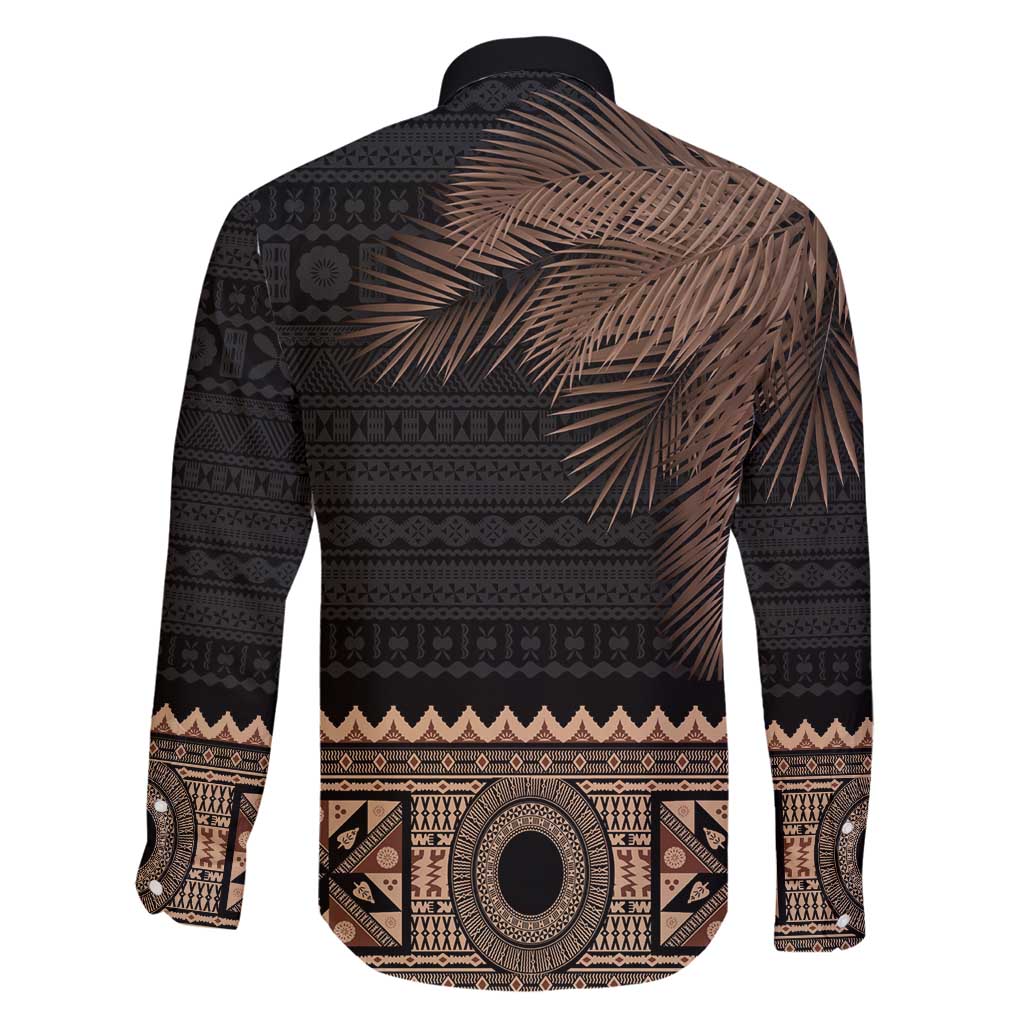 Fiji Palm Leaves Family Matching Long Sleeve Bodycon Dress and Hawaiian Shirt Masi and Tapa Tribal Pattern Beige Color LT03 - Polynesian Pride