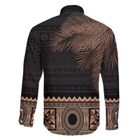 Fiji Palm Leaves Family Matching Long Sleeve Bodycon Dress and Hawaiian Shirt Masi and Tapa Tribal Pattern Beige Color LT03 - Polynesian Pride