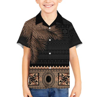Fiji Palm Leaves Family Matching Long Sleeve Bodycon Dress and Hawaiian Shirt Masi and Tapa Tribal Pattern Beige Color LT03 Son's Shirt Beige - Polynesian Pride