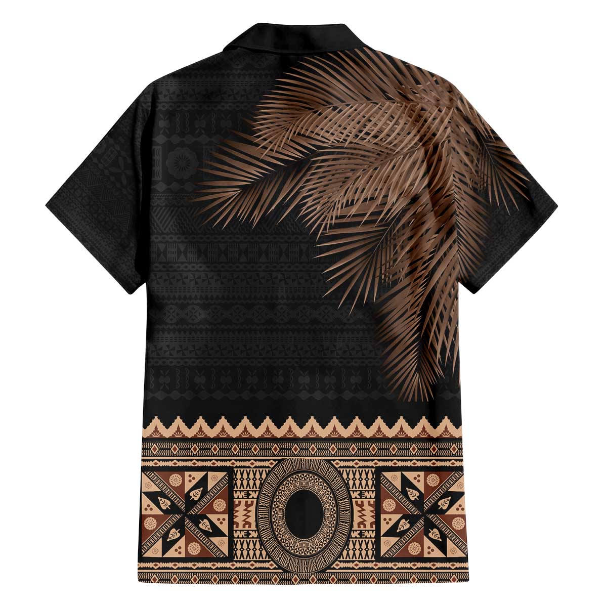 Fiji Palm Leaves Family Matching Off The Shoulder Long Sleeve Dress and Hawaiian Shirt Masi and Tapa Tribal Pattern Beige Color