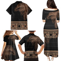 Fiji Palm Leaves Family Matching Puletasi and Hawaiian Shirt Masi and Tapa Tribal Pattern Beige Color LT03 - Polynesian Pride