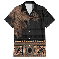 Fiji Palm Leaves Family Matching Short Sleeve Bodycon Dress and Hawaiian Shirt Masi and Tapa Tribal Pattern Beige Color LT03 Dad's Shirt - Short Sleeve Beige - Polynesian Pride
