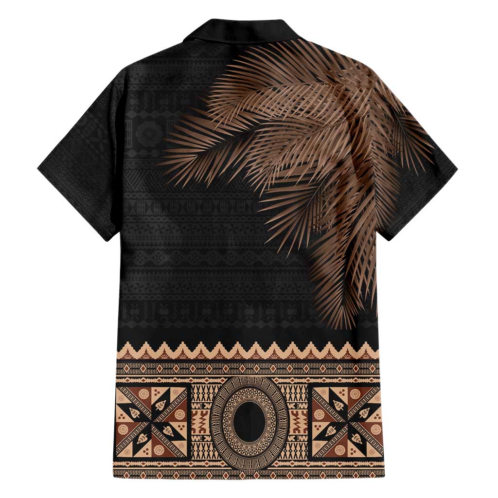 Fiji Palm Leaves Family Matching Short Sleeve Bodycon Dress and Hawaiian Shirt Masi and Tapa Tribal Pattern Beige Color LT03 - Polynesian Pride