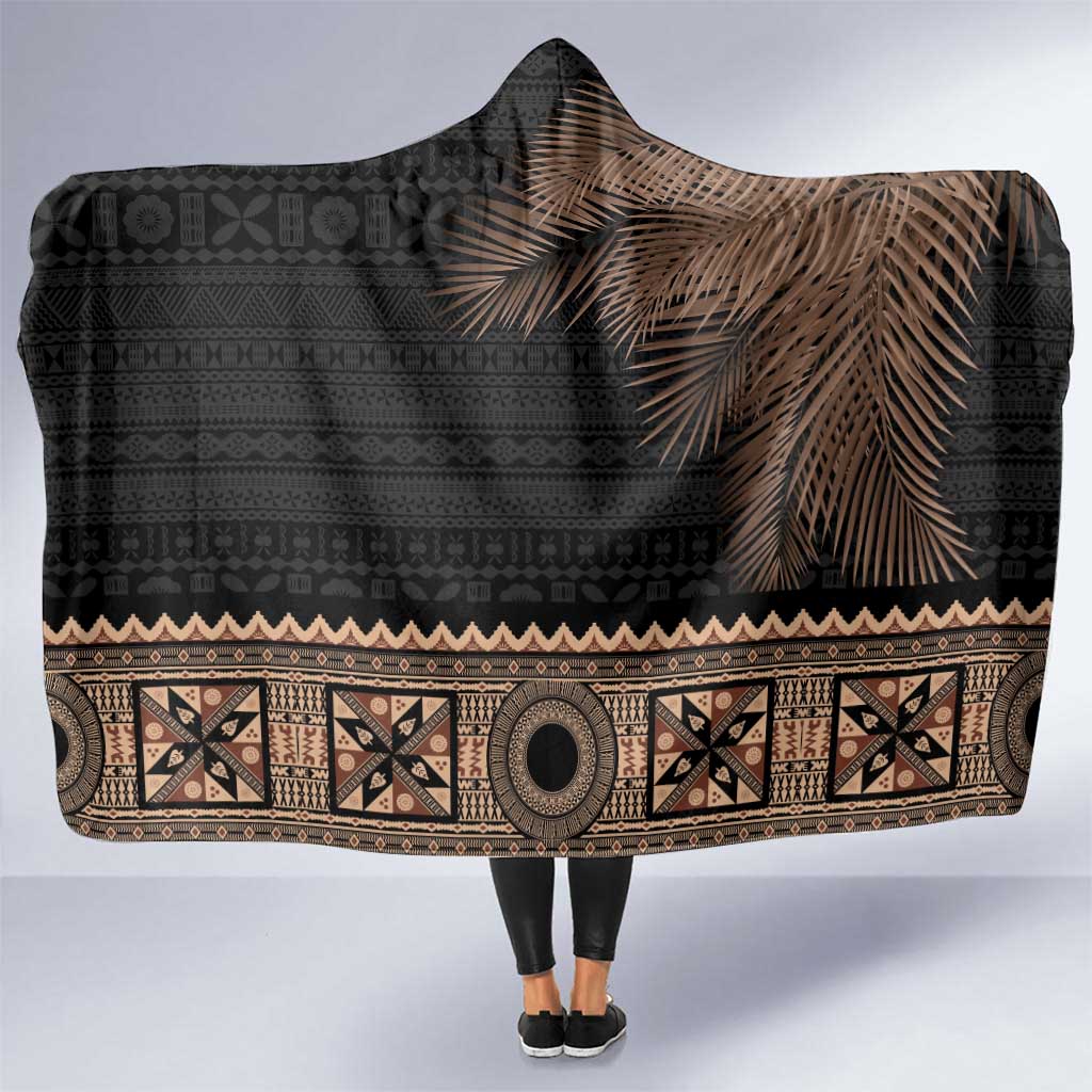 Fiji Palm Leaves Hooded Blanket Masi and Tapa Tribal Pattern Beige Color