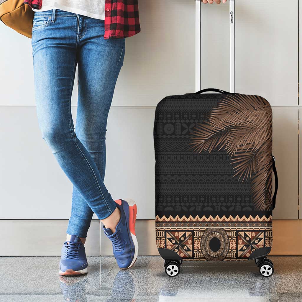 Fiji Palm Leaves Luggage Cover Masi and Tapa Tribal Pattern Beige Color