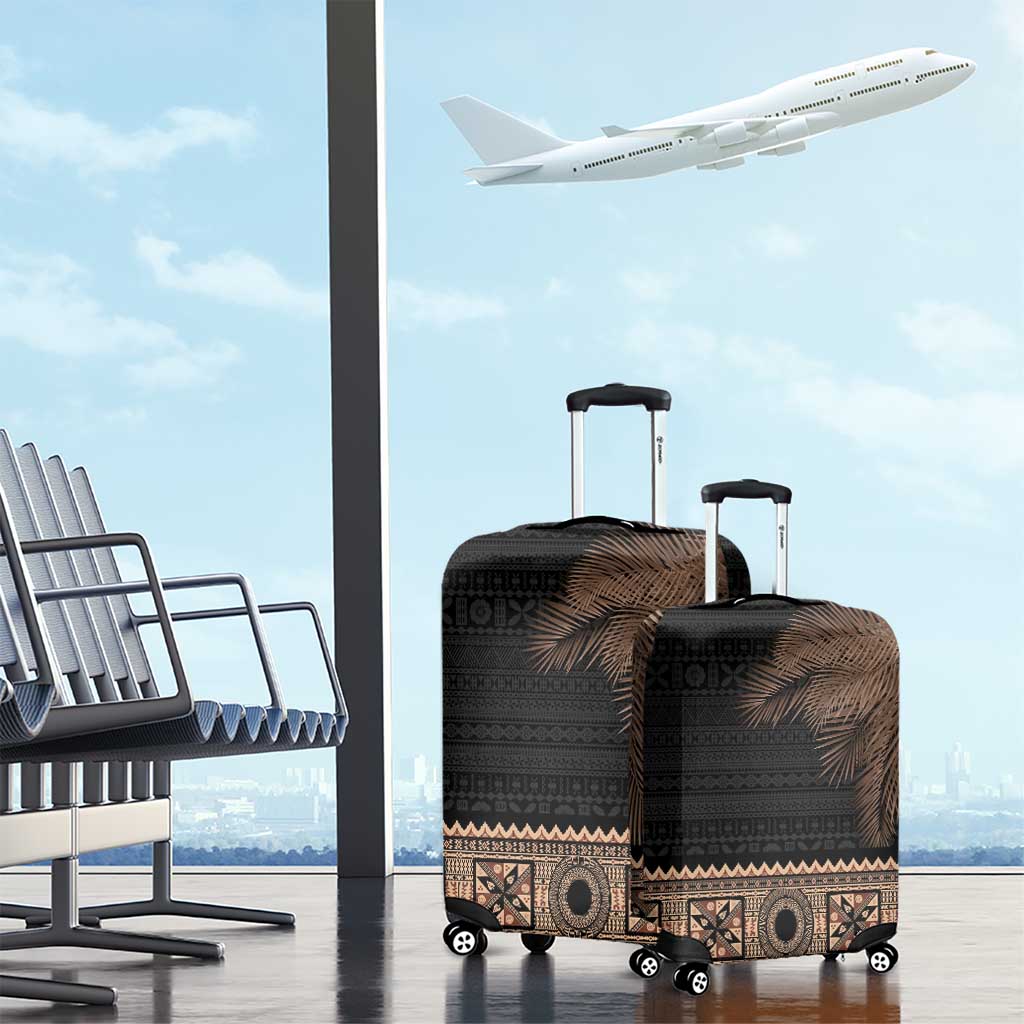 Fiji Palm Leaves Luggage Cover Masi and Tapa Tribal Pattern Beige Color