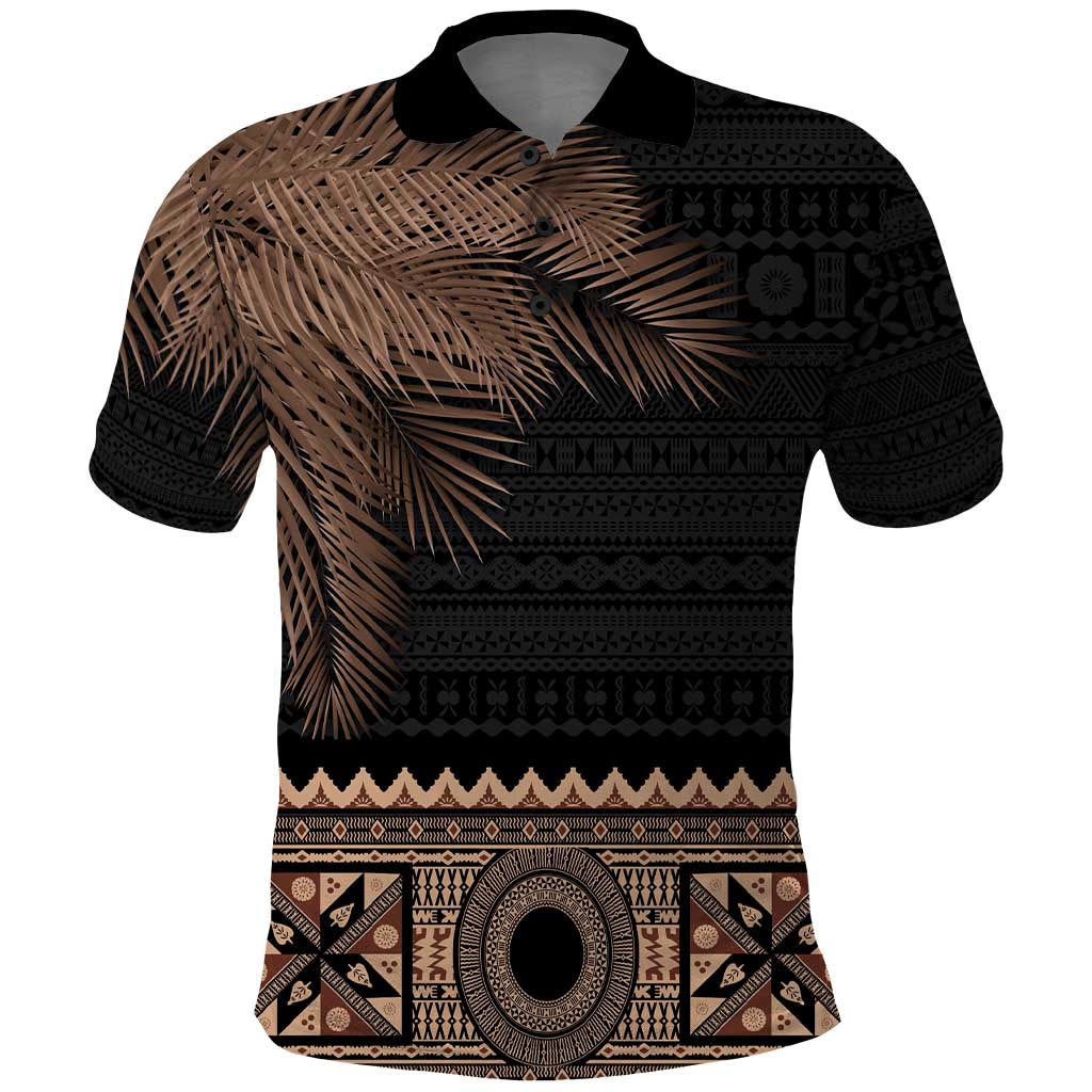 Fiji Palm Leaves Polo Shirt Masi and Tapa Tribal Pattern Beige Color LT03 Beige - Polynesian Pride