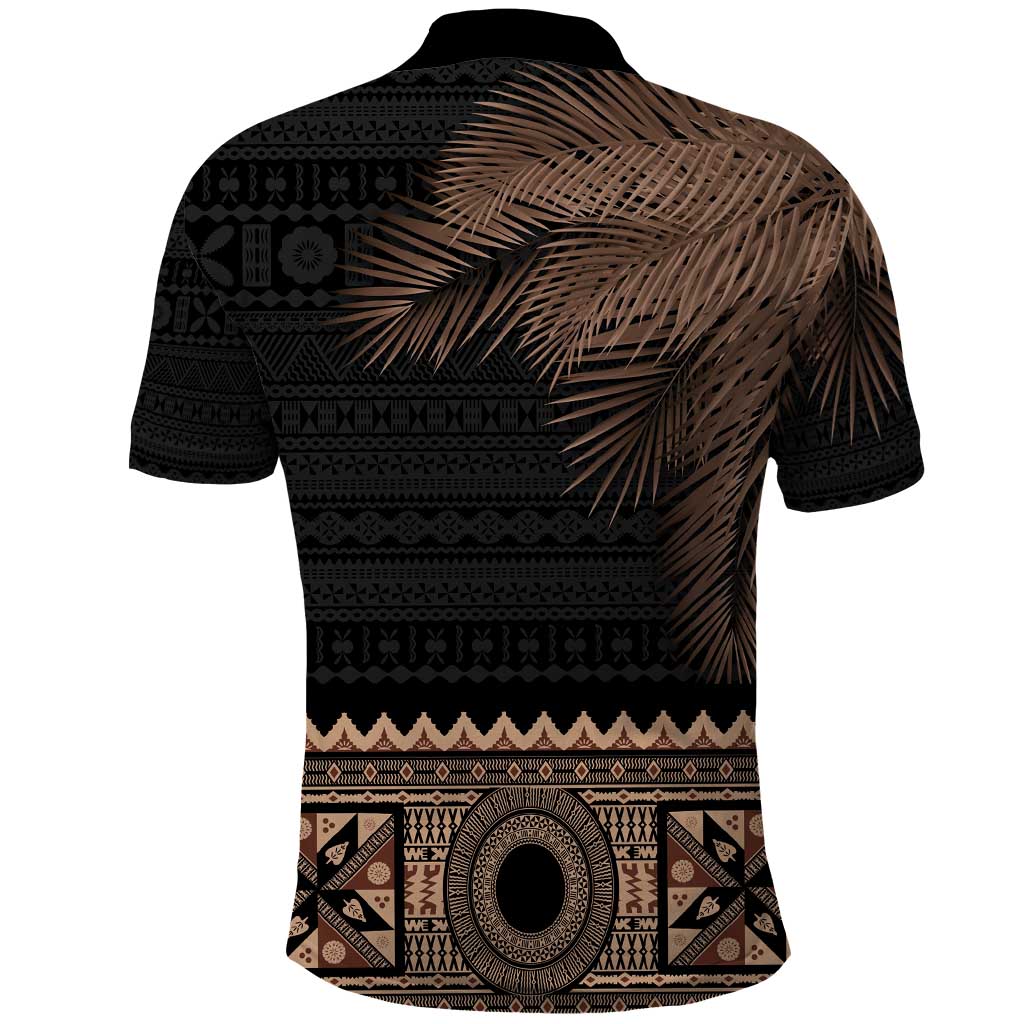 Fiji Palm Leaves Polo Shirt Masi and Tapa Tribal Pattern Beige Color LT03 - Polynesian Pride