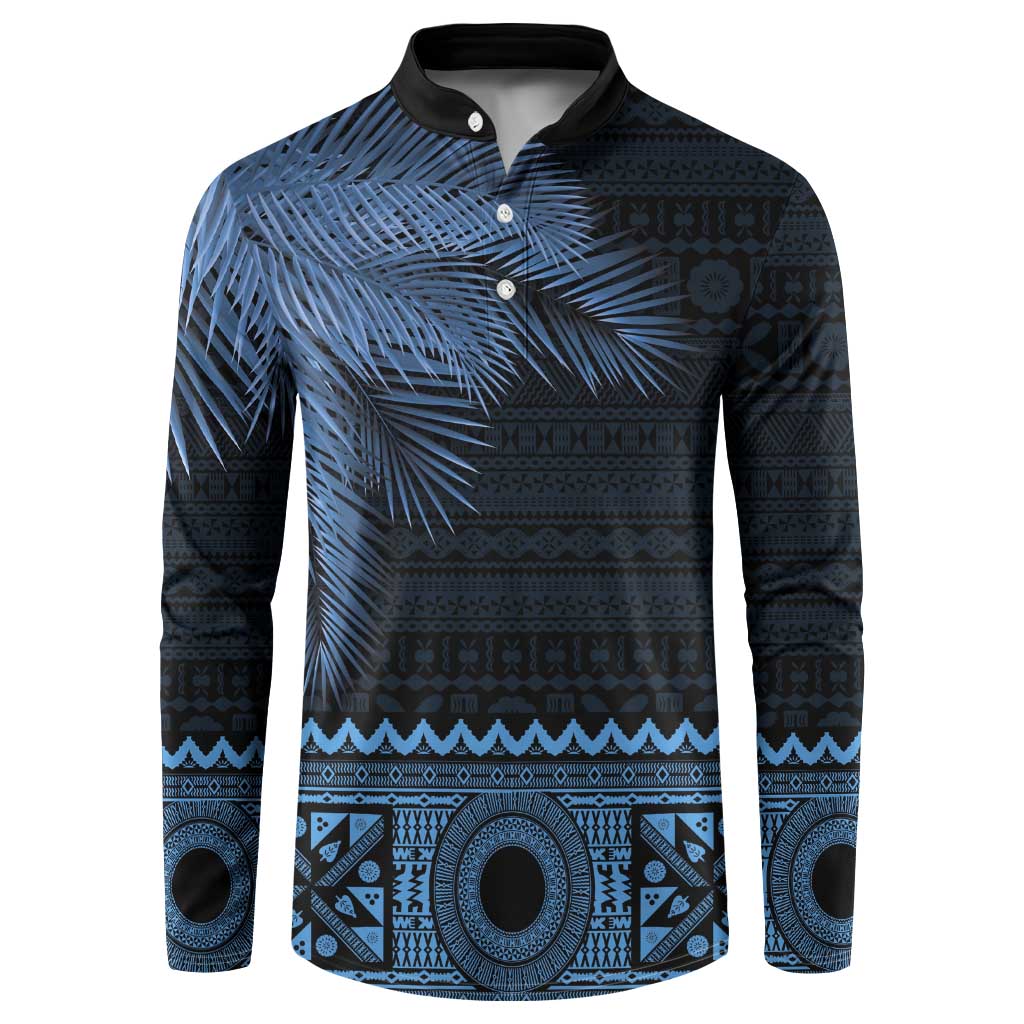Fiji Palm Leaves Button Sweatshirt Masi and Tapa Tribal Pattern Blue Color LT03 Blue - Polynesian Pride