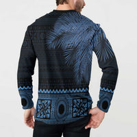 Fiji Palm Leaves Button Sweatshirt Masi and Tapa Tribal Pattern Blue Color LT03 - Polynesian Pride