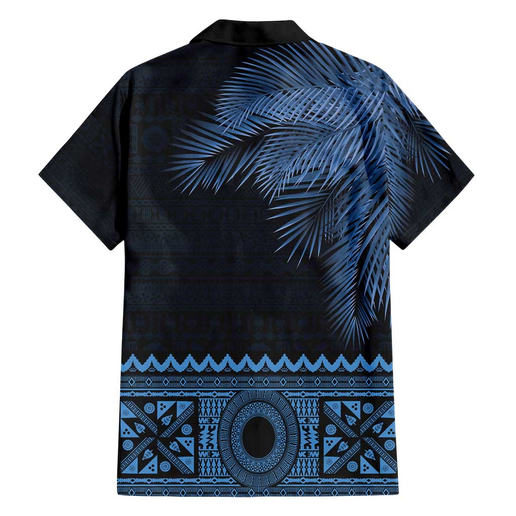 Fiji Palm Leaves Family Matching Long Sleeve Bodycon Dress and Hawaiian Shirt Masi and Tapa Tribal Pattern Blue Color LT03 - Polynesian Pride