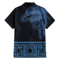 Fiji Palm Leaves Family Matching Long Sleeve Bodycon Dress and Hawaiian Shirt Masi and Tapa Tribal Pattern Blue Color LT03 - Polynesian Pride
