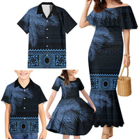Fiji Palm Leaves Family Matching Mermaid Dress and Hawaiian Shirt Masi and Tapa Tribal Pattern Blue Color LT03 - Polynesian Pride