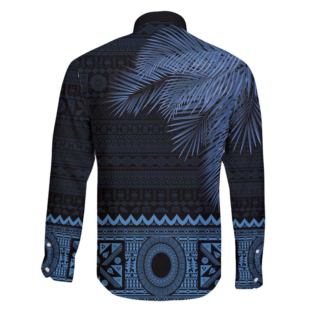 Fiji Palm Leaves Family Matching Mermaid Dress and Hawaiian Shirt Masi and Tapa Tribal Pattern Blue Color LT03 - Polynesian Pride