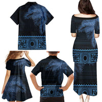 Fiji Palm Leaves Family Matching Puletasi and Hawaiian Shirt Masi and Tapa Tribal Pattern Blue Color LT03 - Polynesian Pride