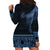 Fiji Palm Leaves Hoodie Dress Masi and Tapa Tribal Pattern Blue Color