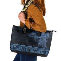Fiji Palm Leaves Leather Tote Bag Masi and Tapa Tribal Pattern Blue Color LT03 Blue - Polynesian Pride