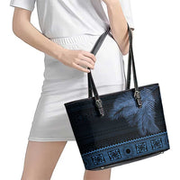 Fiji Palm Leaves Leather Tote Bag Masi and Tapa Tribal Pattern Blue Color LT03 - Polynesian Pride