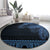 Fiji Palm Leaves Round Carpet Masi and Tapa Tribal Pattern Blue Color