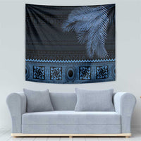 Fiji Palm Leaves Tapestry Masi and Tapa Tribal Pattern Blue Color