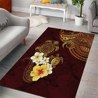 Polynesian Turtle Area Rug Plumeria Hibiscus Pattern Oxblood