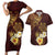 Polynesian Turtle Couples Matching Short Sleeve Bodycon Dress and Hawaiian Shirt Plumeria Hibiscus Pattern Oxblood