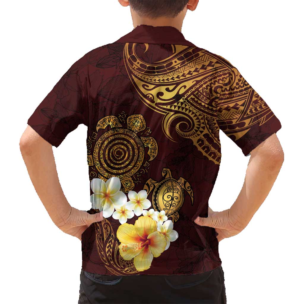 Polynesian Turtle Family Matching Long Sleeve Bodycon Dress and Hawaiian Shirt Plumeria Hibiscus Pattern Oxblood LT03 - Polynesian Pride