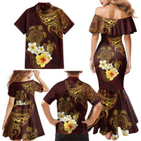Polynesian Turtle Family Matching Mermaid Dress and Hawaiian Shirt Plumeria Hibiscus Pattern Oxblood LT03 - Polynesian Pride