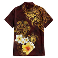 Polynesian Turtle Family Matching Off Shoulder Short Dress and Hawaiian Shirt Plumeria Hibiscus Pattern Oxblood