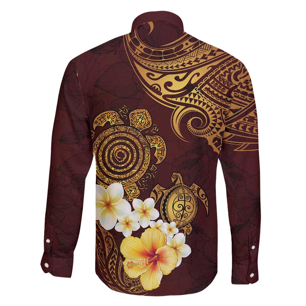 Polynesian Turtle Family Matching Short Sleeve Bodycon Dress and Hawaiian Shirt Plumeria Hibiscus Pattern Oxblood LT03 - Polynesian Pride