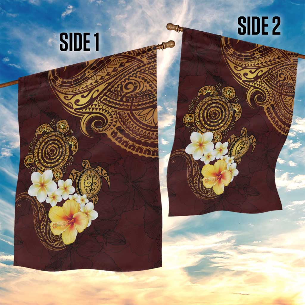 Polynesian Turtle Garden Flag Plumeria Hibiscus Pattern Oxblood