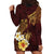 Polynesian Turtle Hoodie Dress Plumeria Hibiscus Pattern Oxblood