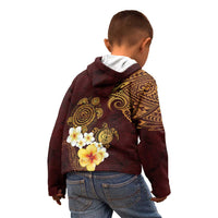 Polynesian Turtle Kid Hoodie Plumeria Hibiscus Pattern Oxblood