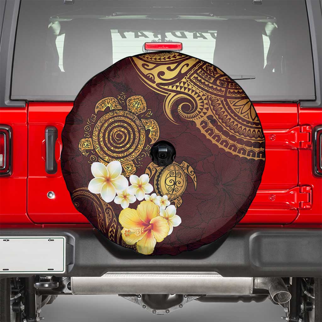 Polynesian Turtle Spare Tire Cover Plumeria Hibiscus Pattern Oxblood