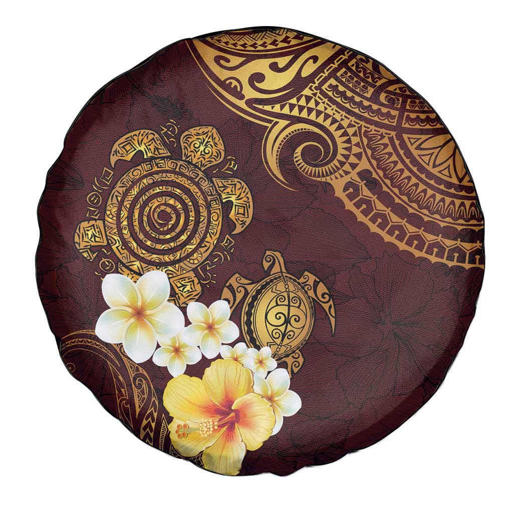 Polynesian Turtle Spare Tire Cover Plumeria Hibiscus Pattern Oxblood