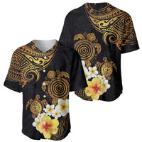 Polynesian Turtle Baseball Jersey Plumeria Hibiscus Pattern Black Color