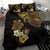 Polynesian Turtle Bedding Set Plumeria Hibiscus Pattern Black Color