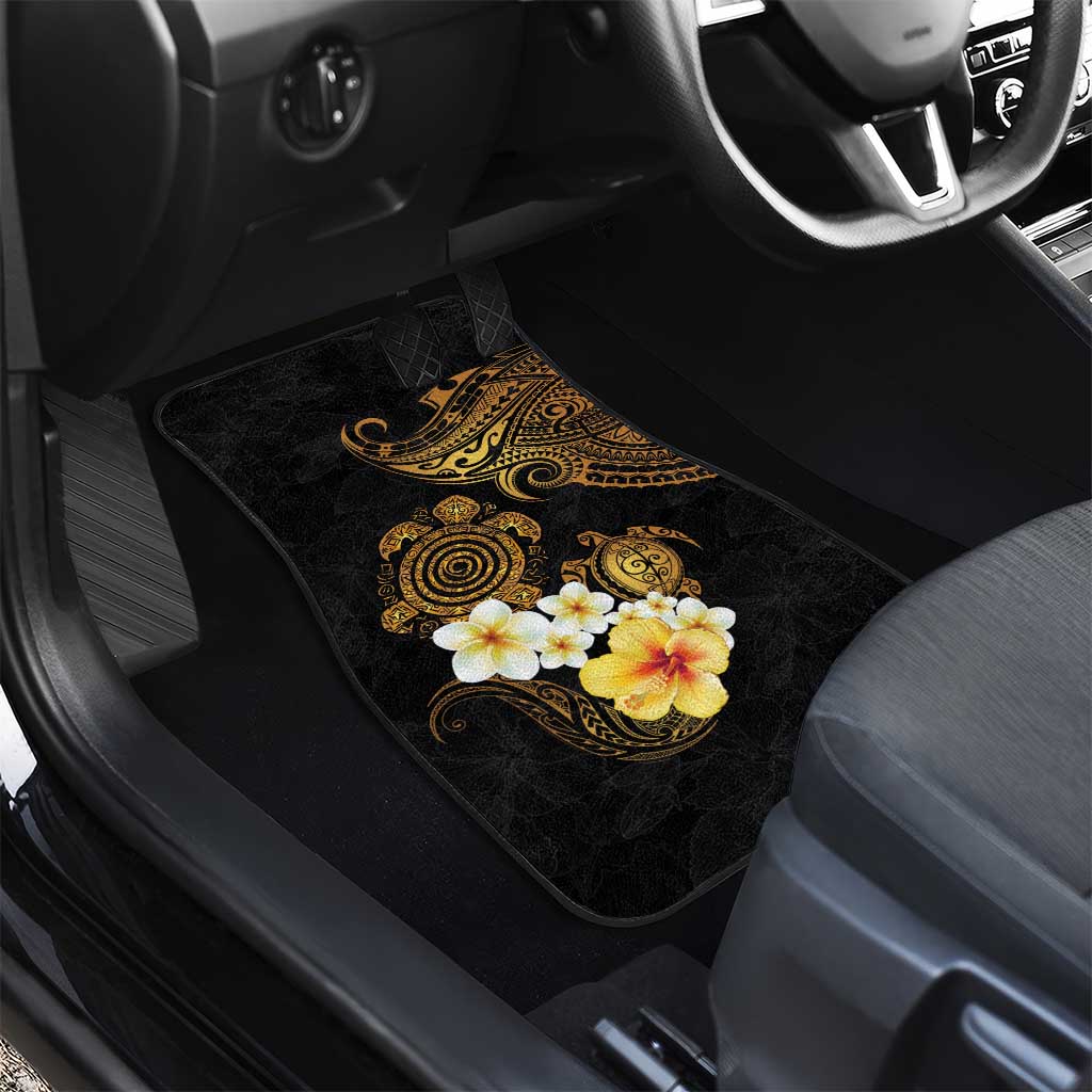Polynesian Turtle Car Mats Plumeria Hibiscus Pattern Black Color