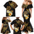 Polynesian Turtle Family Matching Mermaid Dress and Hawaiian Shirt Plumeria Hibiscus Pattern Black Color