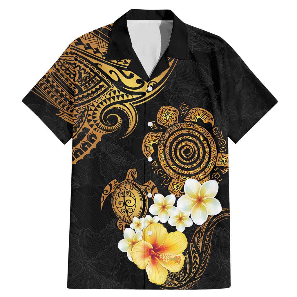Polynesian Turtle Family Matching Mermaid Dress and Hawaiian Shirt Plumeria Hibiscus Pattern Black Color LT03 Dad's Shirt - Short Sleeve Black - Polynesian Pride