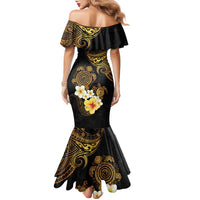 Polynesian Turtle Family Matching Mermaid Dress and Hawaiian Shirt Plumeria Hibiscus Pattern Black Color LT03 - Polynesian Pride