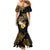 Polynesian Turtle Family Matching Mermaid Dress and Hawaiian Shirt Plumeria Hibiscus Pattern Black Color