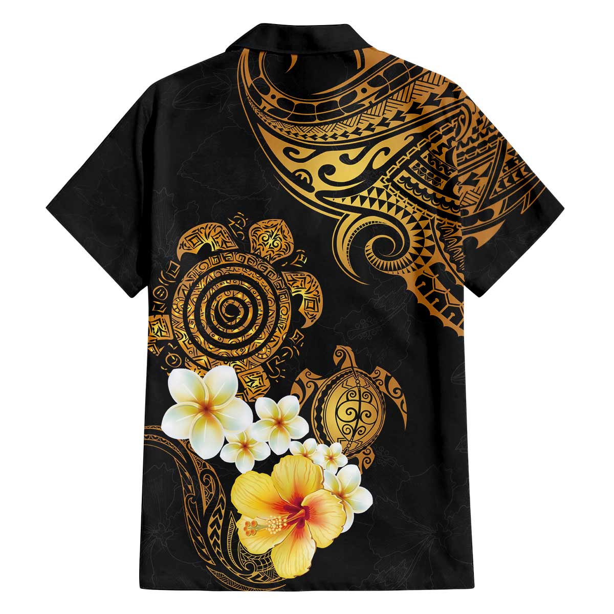 Polynesian Turtle Family Matching Off The Shoulder Long Sleeve Dress and Hawaiian Shirt Plumeria Hibiscus Pattern Black Color