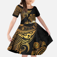 Polynesian Turtle Family Matching Puletasi and Hawaiian Shirt Plumeria Hibiscus Pattern Black Color LT03 Daughter's Dress Black - Polynesian Pride