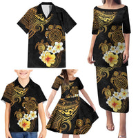 Polynesian Turtle Family Matching Puletasi and Hawaiian Shirt Plumeria Hibiscus Pattern Black Color LT03 - Polynesian Pride