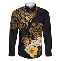 Polynesian Turtle Family Matching Puletasi and Hawaiian Shirt Plumeria Hibiscus Pattern Black Color LT03 Dad's Shirt - Long Sleeve Black - Polynesian Pride