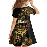 Polynesian Turtle Family Matching Tank Maxi Dress and Hawaiian Shirt Plumeria Hibiscus Pattern Black Color