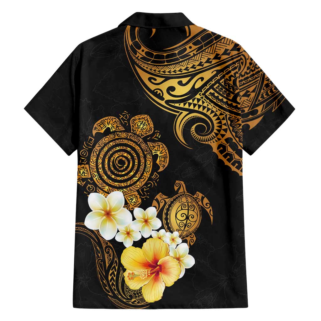 Polynesian Turtle Family Matching Tank Maxi Dress and Hawaiian Shirt Plumeria Hibiscus Pattern Black Color