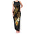 Polynesian Turtle Family Matching Tank Maxi Dress and Hawaiian Shirt Plumeria Hibiscus Pattern Black Color