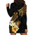 Polynesian Turtle Hoodie Dress Plumeria Hibiscus Pattern Black Color